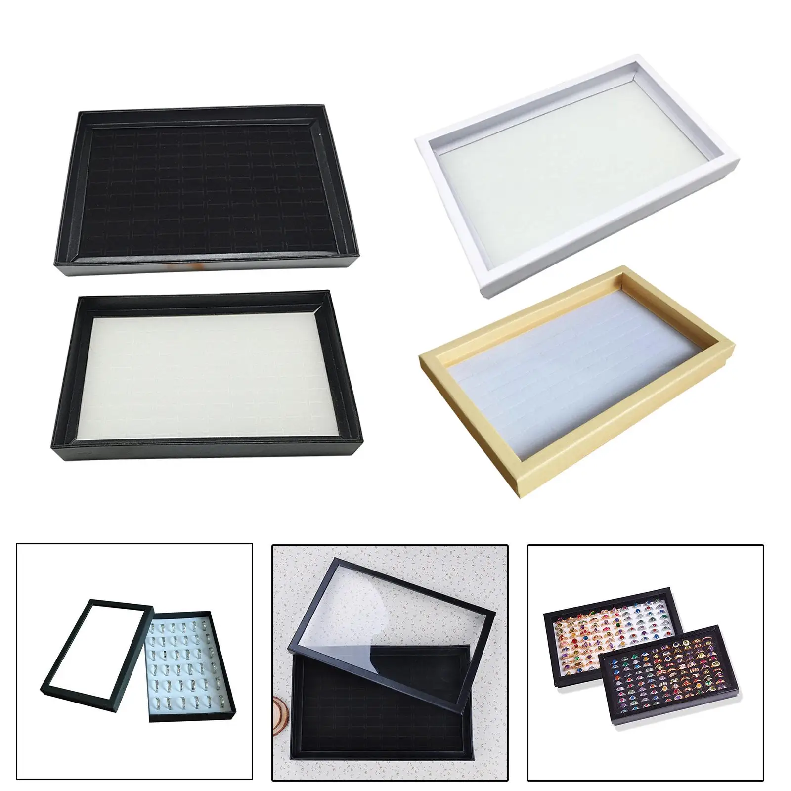Rings Display Tray Ring Holder Case 100 Slot with Claer Lid Stackable Storage Container Display Case Jewelry Tray Organizer