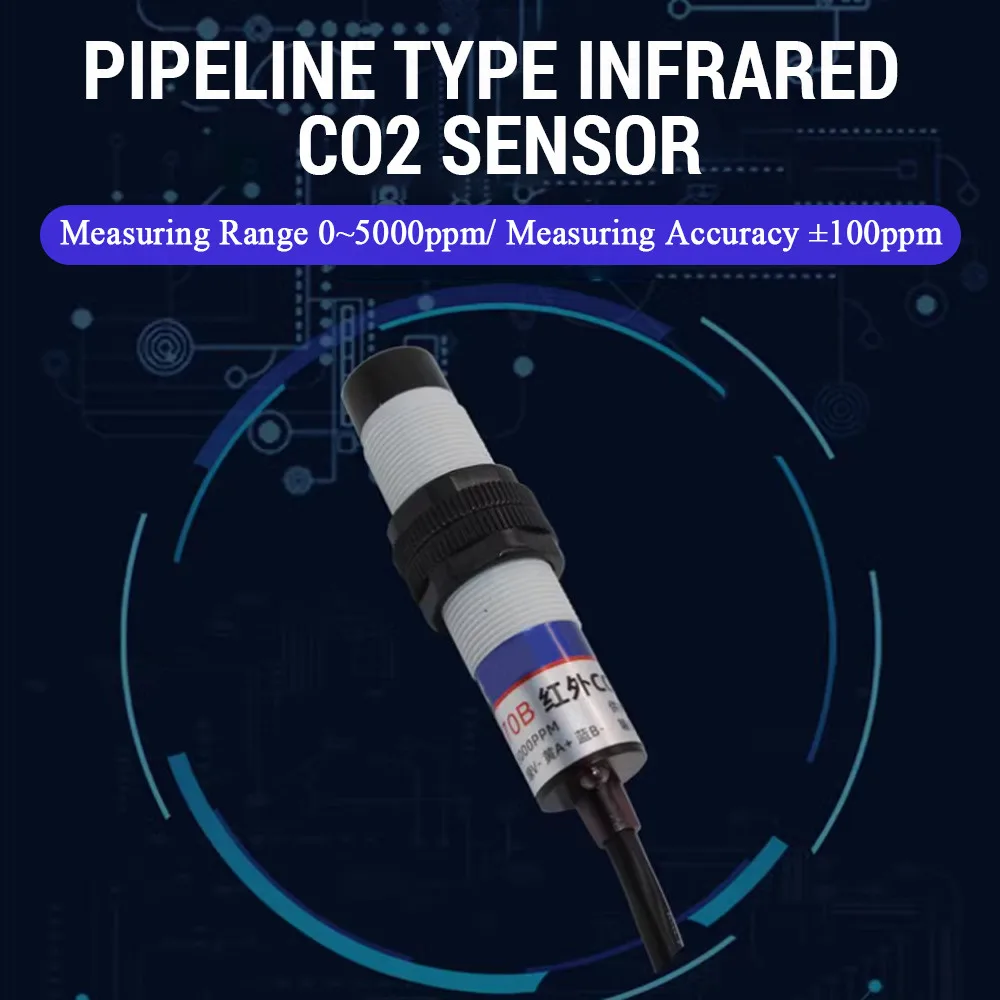 Pipeline Type Carbon Dioxide Sensor CO2 Transmitter 1M Infrared Detector Waterproof Probe 400~5000ppm RS485 or Analog Output