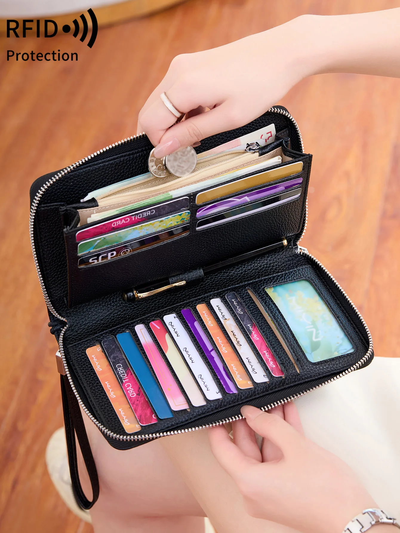 جديد تتفاعل حجب المرأة محفظة طويلة موضة خمر ليوبارد طباعة متعددة الوظائف سعة كبيرة حامل بطاقة الائتمان مزدوجة أضعاف