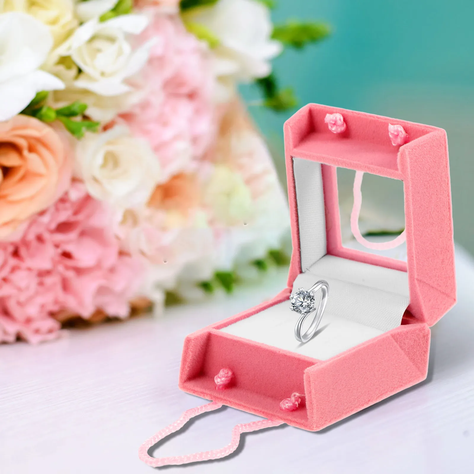 Ring Box Small Jewelry Case Cute Wedding Ring Jewelry Storage Organizer for Rings Earrings Gift Box for Proposal Engagement