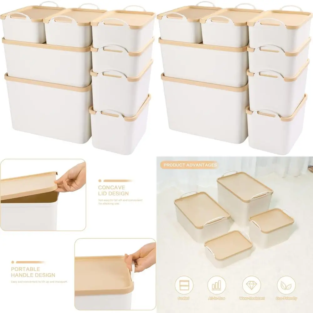 

8-Piece White Plastic Storage Set with Lids, Handles, and Removable Tops for Home, Kitchen, and Closet Organization