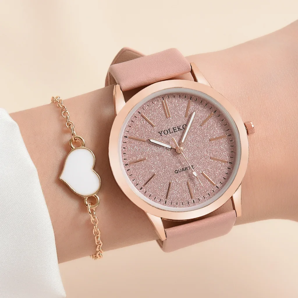 2pcs/Set Women Watches Fashion Casual Ladies Quartz Wristwatches Leather Strap Watch Women Female Clock for Girl Gift (No Box)