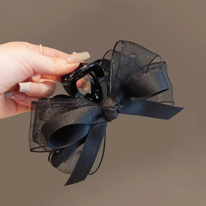 Schwarzer Mesh-Schleifen-Haifisch-Clip, Super-Fee, dreidimensionaler großer Halteklammer, leichtes, luxuriöses High-End-Geflechthaar im französischen Stil – Detail 6