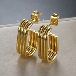 2025 New Trend Three-layer U-shaped Open Stainless Steel Dangle Earrings for Women 18k PVD Gold Plated Vintage Classic Jewelry