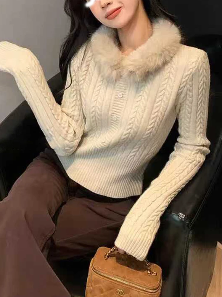 Automne et hiver épissage ample pull amovible cou tricoté cardigan pull veste femmes