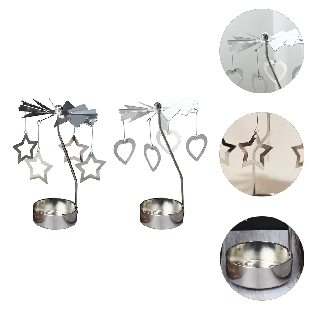 

2 Pcs Space Decor for Boys Room Metal Holder Desktop Decoration Table Festoon Rotary Candleholder Tray Romantic