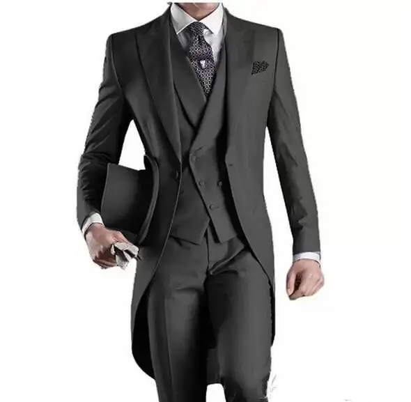 

New Arrival Grey One Button Tailcoat Men Tuxdoes 3PCS Wedding Suits for Men Custom Mens (Jacket+Pants+Vest)