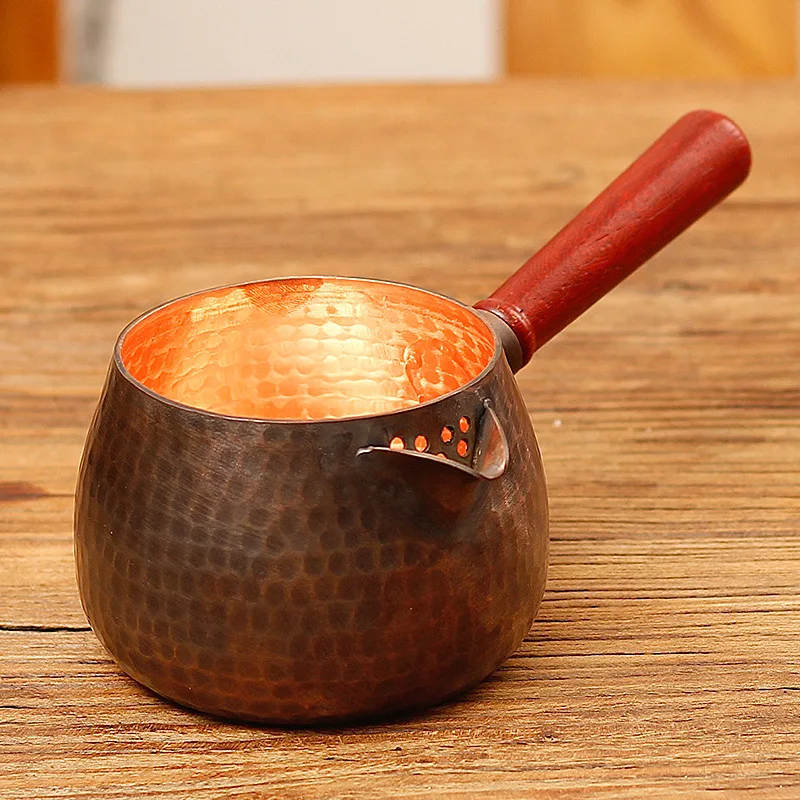 400/600/900ml Pure Copper Fair Cup/Tea Infuser with Handle, Retro Handcrafted Hammer Texture, Anti-Drop,Portable Outdoor Tea Set