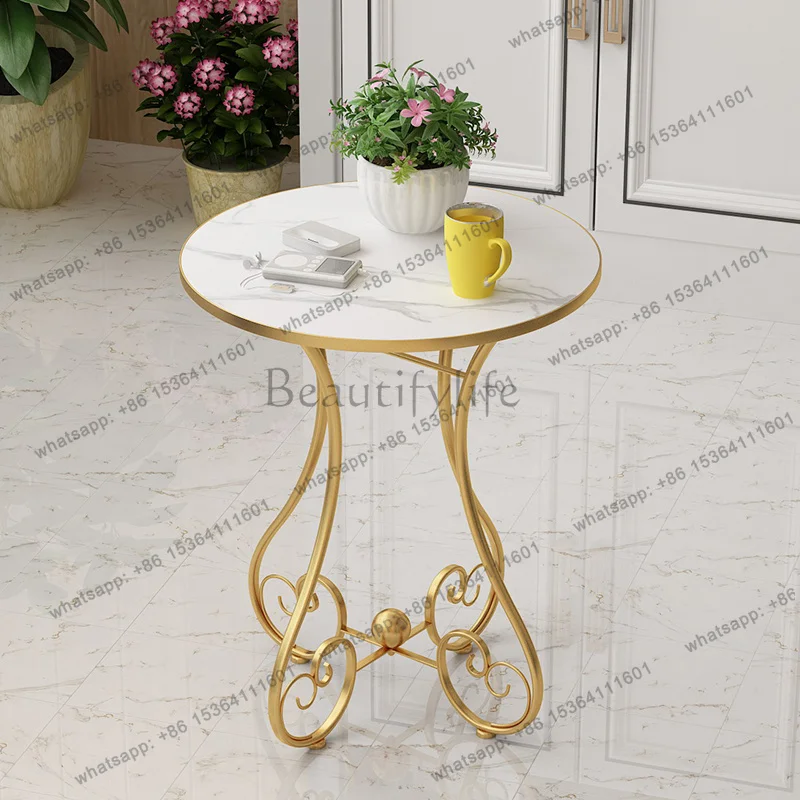 Mesa de centro moderna de metal, redonda, transparente, simples, industrial, economizadora de espaço, mesa auxiliar, móveis para sala de estar