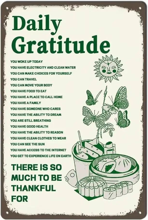 Daily Gratitude Metal Tin Sign 12x8 Inch Positive Decor Inspirational Encouragement Gifts For Men Women Coworker Mom Aunt Teache