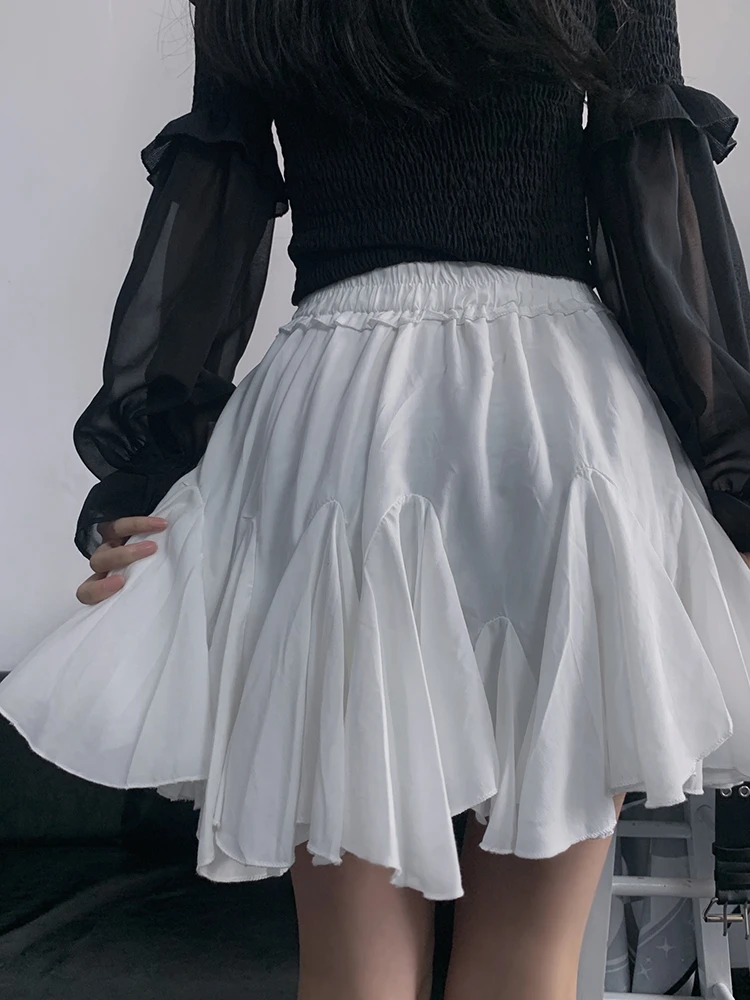 DEEPTOWN Black Skirt Gothic Women Goth Egirl High Waist A-line Irregular Ruffles Mini Skirt Dark Summer Harajuku Streetwear