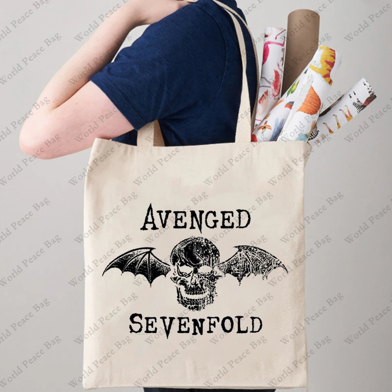 1pc Avenged Sevenfold Cyborg Bat Rock Music Band Tank pattern Tote Bag  Canvas Shoulder Bag For Travel Daily Commute Women\'s Reu