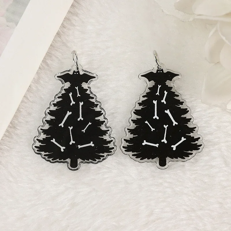 Christmas Charms Double Sided Acrylic Black Skull Santa Claus Bone Bat Christmas Tree Pendant DIY Fashion Accessories