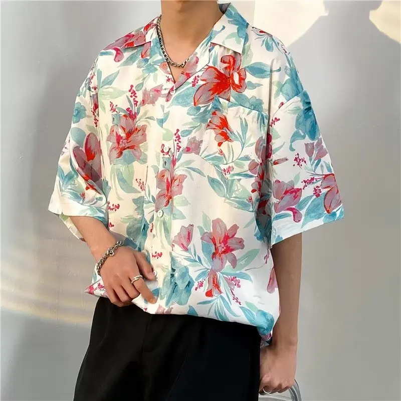 

Loose Short Sleeve Floral Shirt Men's Casual Style Summer Fashion Hong Kong Style Retro New 2026 Hawaiian Feeling Cool