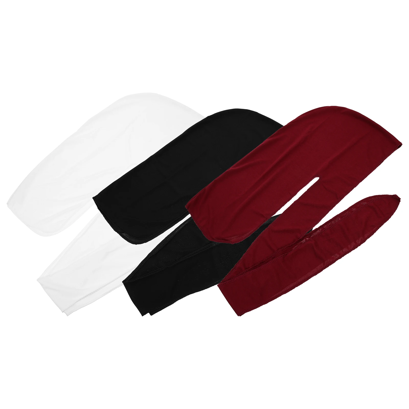 

3pcs Turban Hat Headwear Mens Stretchy Cap Black Long Tail Wrap Hip Hop Durag Breathing Comfortable Lightweight Portable