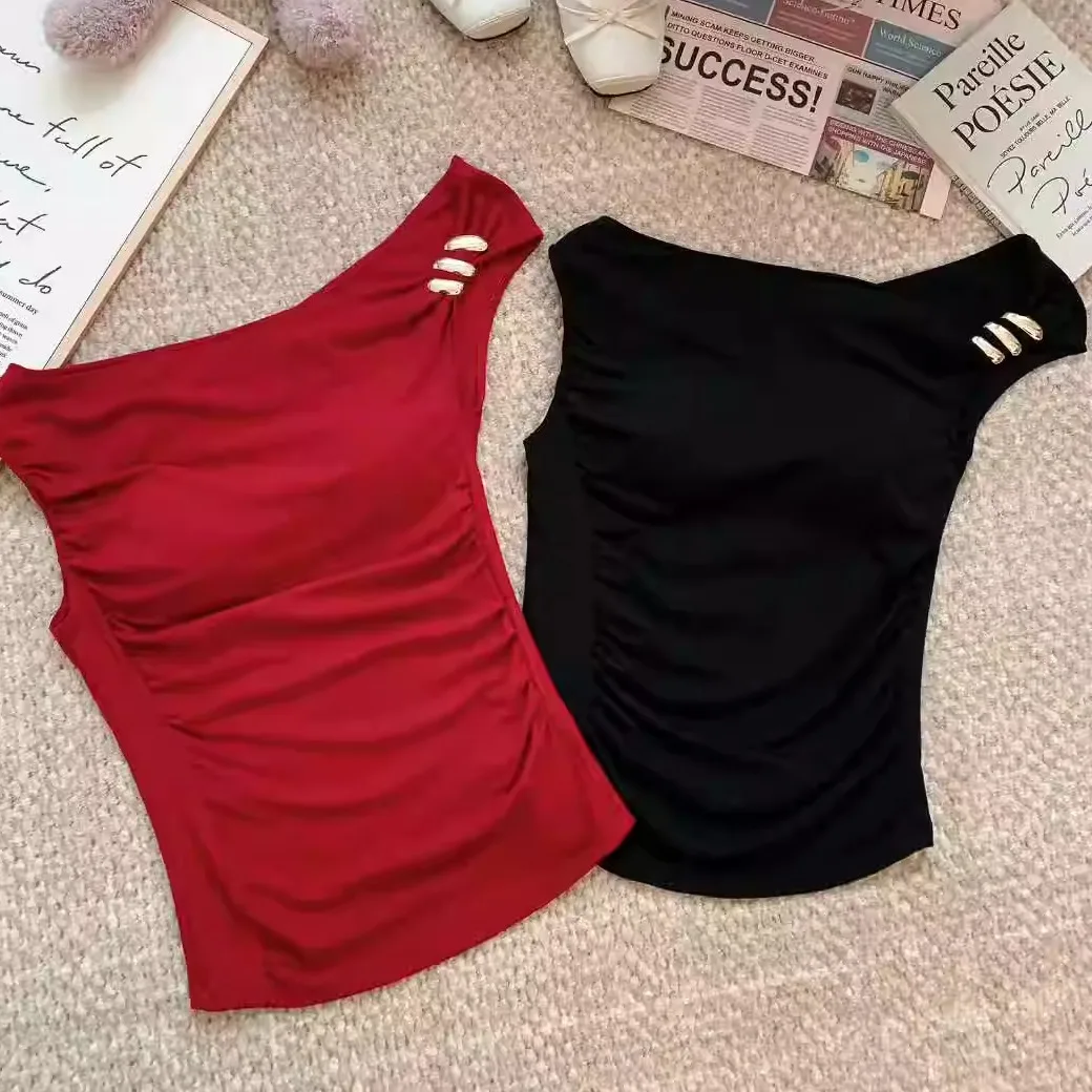 Sexy Sommer Neue Diamant Verzierte Plissee Weste Abnehmen ort Einteiliges mit Brust Pad Oberbekleidung Baumwolle Nylon Spandex Mischung