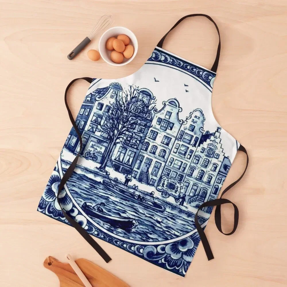 

DUTCH BLUE DELFT : Vintage Boats in Canal Amsterdam Print Apron esthetician Chef Accessories restaurant accessories Apron