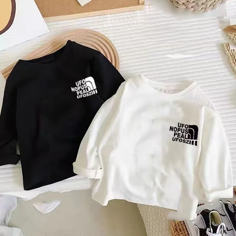 

Pure Cotton Boys And Girls Clothing Spring And Autumn Childrens Cartoon T-shirt For Outerwear Bottoms Long Sleeved Top Trend