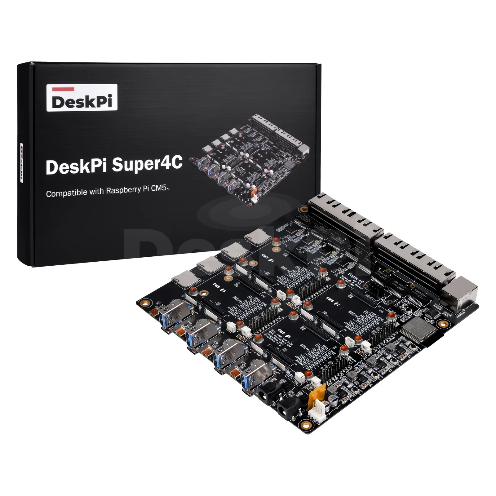 DeskPi Super4C Raspberry Pi CM5 Cluster Mini-ITX Board, ESP32-WROOM-32E-N4 Module, Supports 2.4GHz Wi-Fi + Bluetooth, Power Supp