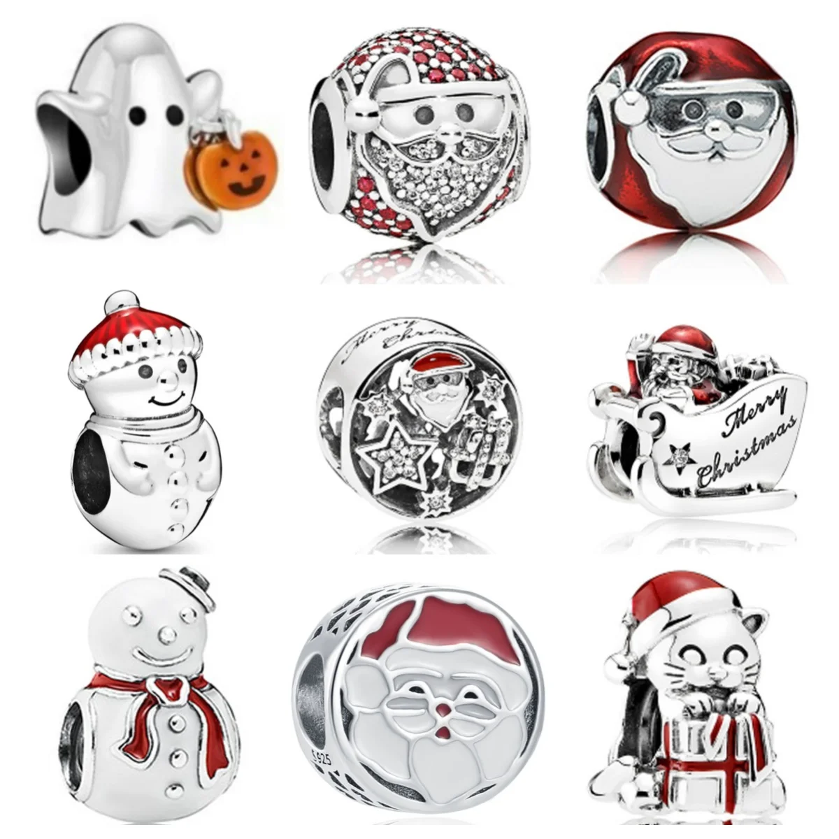 2024 925 Silver Christmas Day Series Beaded Snowman Pendant charms fit Women's Jewelry Festival Birthday DIY Bracelet