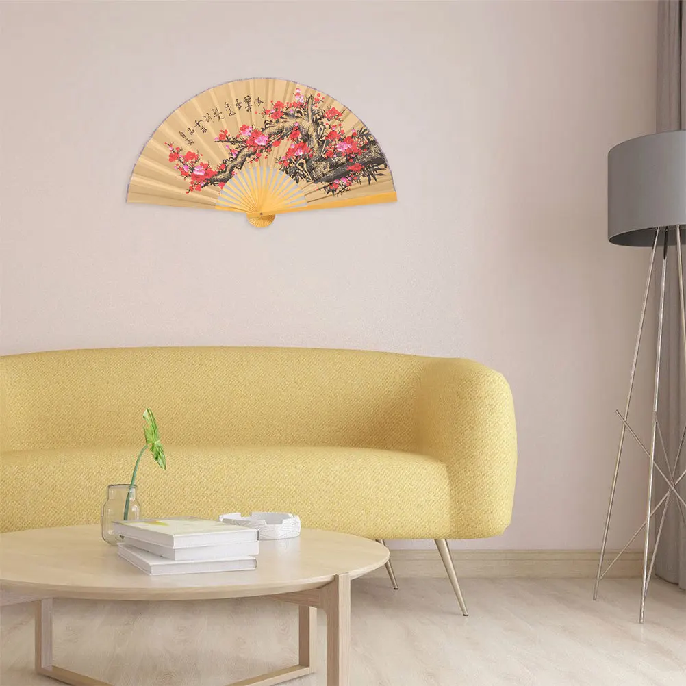 

2Pcs Folding Wall Fan Large Chinese Style Elegant Hanging Fan Decoration for Wedding Living Room Oriental Feng Shui Decor