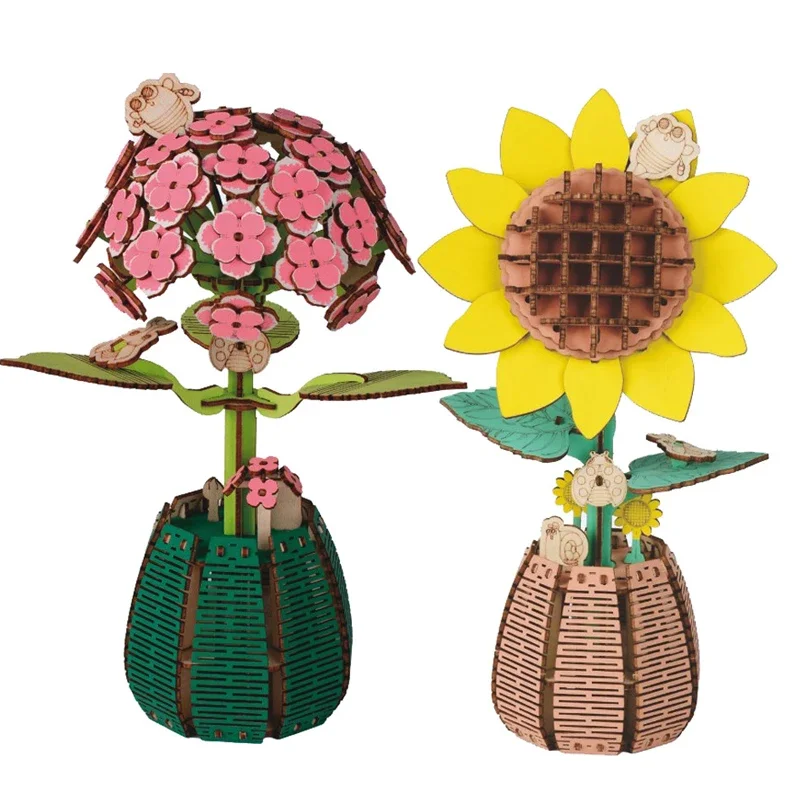 

CHEAP DIY Wooden Building Blocks Kits Sunflower Hydrangea Eternal Flower 3D Puzzle Toys for Kids Birthday Gifts Home Decor