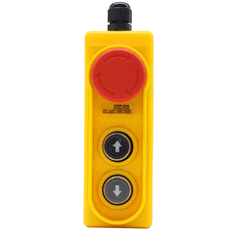 Waterproof COP-21H Lifting Button Control Box with Safety Emergency Stop Push Button Switch for 2.2KW 250V Electric Hoist Crane view 2