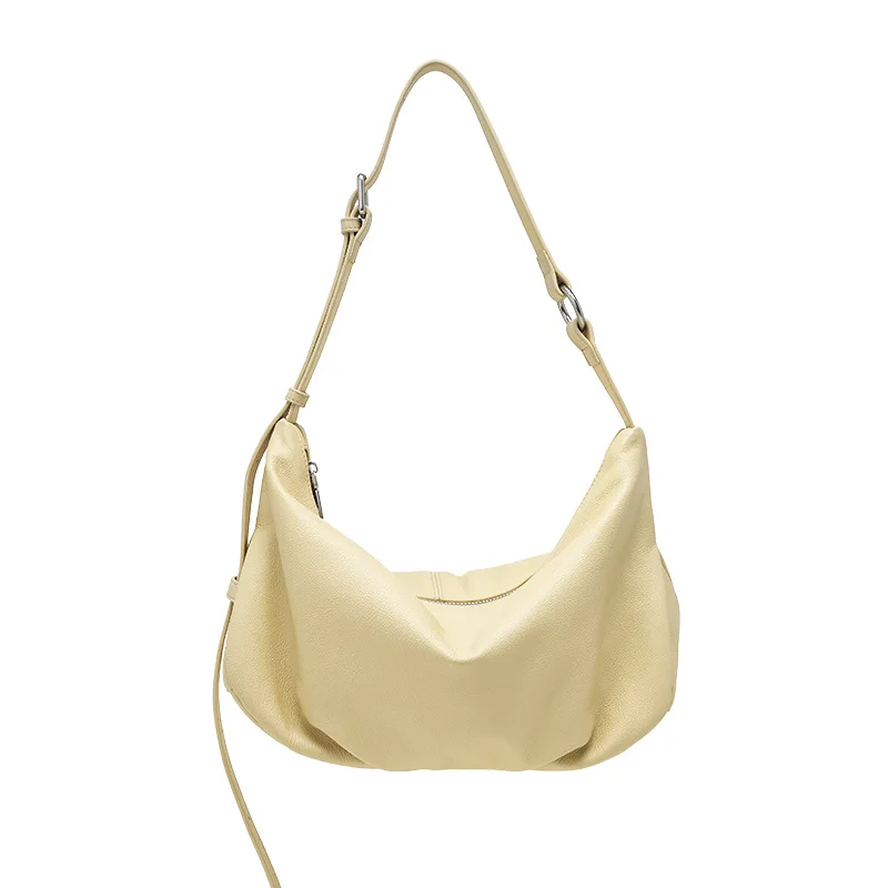 

Genuine Leatherpleated Dumpling Women Underarm Bag New Large Capacity First Layer Cowhide Simple Female Shoulder Crossbody Bags