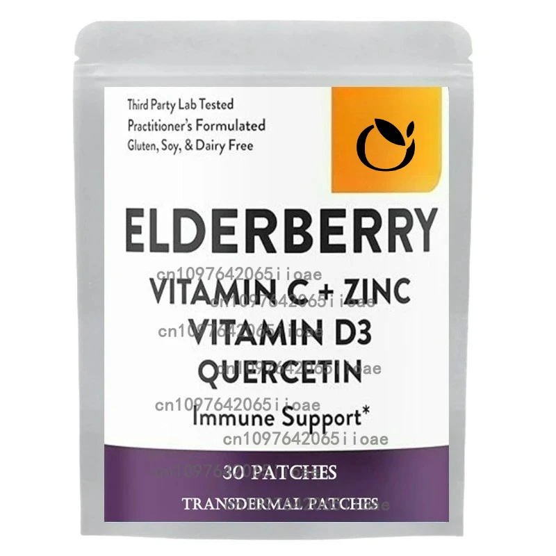 30 Patches Elderberry Transdermal Patches with Zinc, Vitamin C, E, & D3 Immune Booster