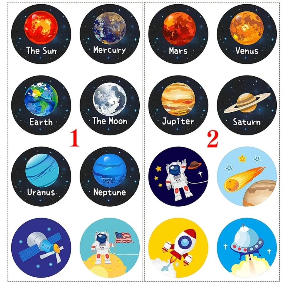 500/Roll Aerospace-Themed Patterned Self-Adhesive Stickers, Decorative Labels for Office and Study Stationery
