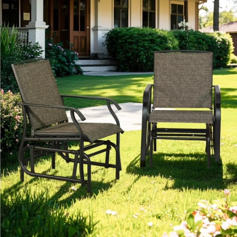 Two-Seater Weather-Resistant Outdoor Glider Bench with Patio Furniture and Coffee Table
