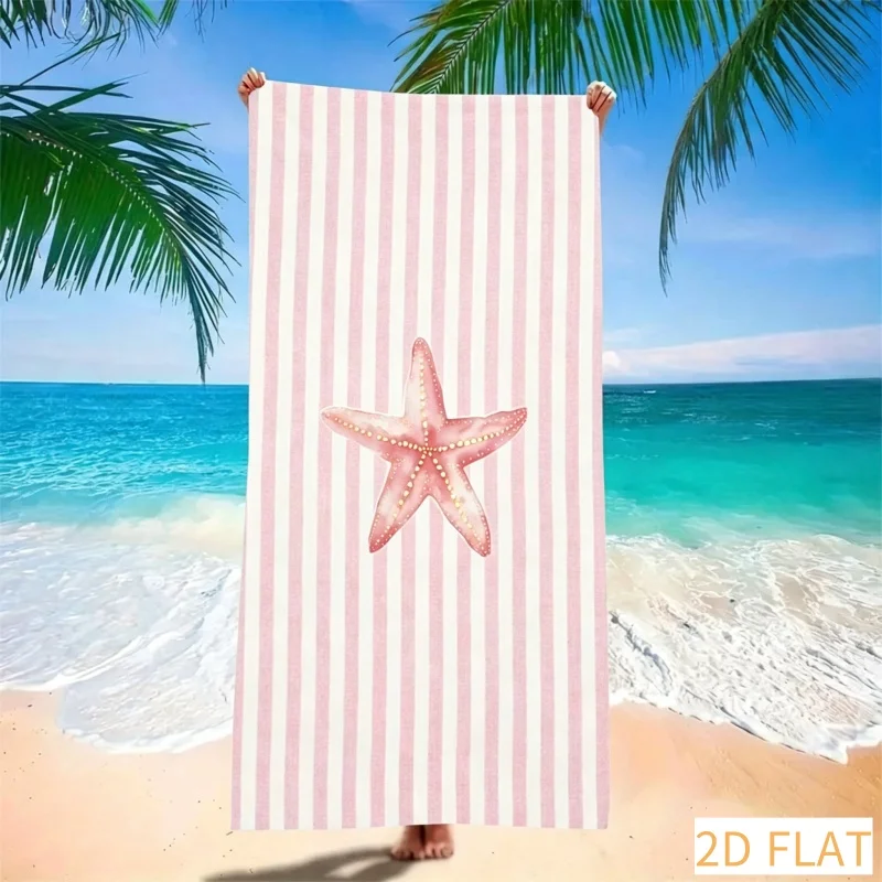 Blue Striped Starfish Beach Towel Super Absorbent Quick Dry Microfiber Soft Sand-Free Blanket for Picnic & Seaside