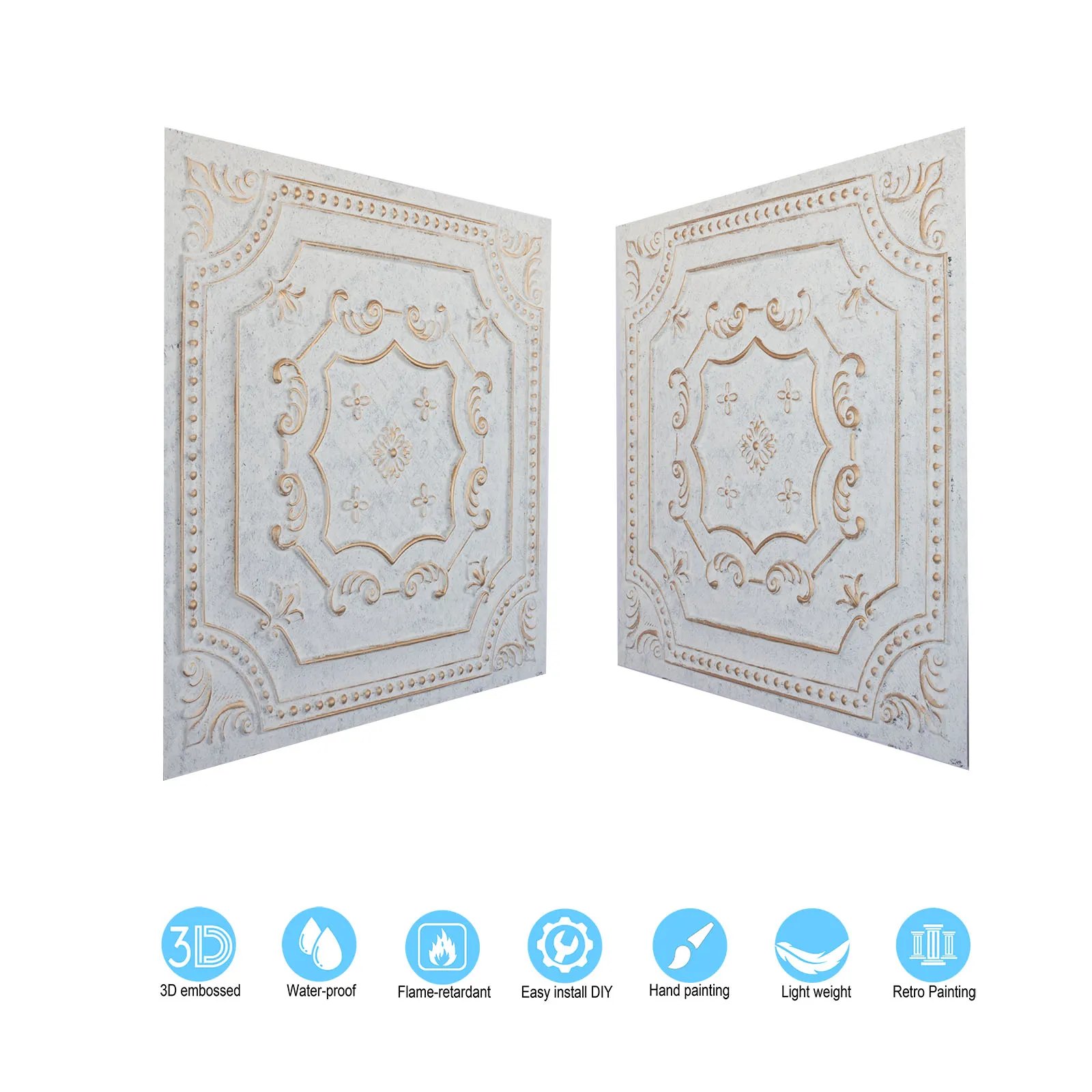 Suspended ceiling tile, interior decorative panel, for Public house PL04 Aged white gold 10pcs