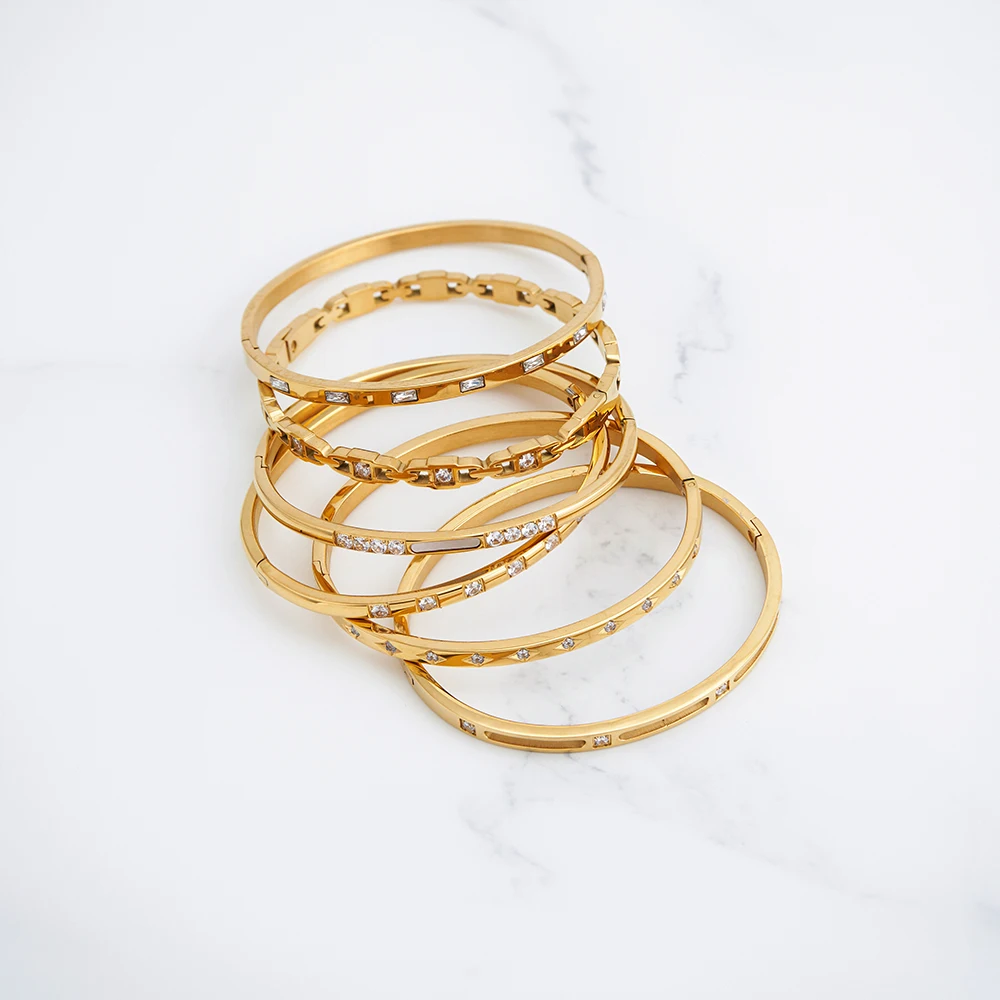 ENFASHION Pulseras Cuff Bangle With Round Zircon For Women 18K Gold Plated Cuff Bracelet Elegant Jewelry Party Gift B2406 B4010