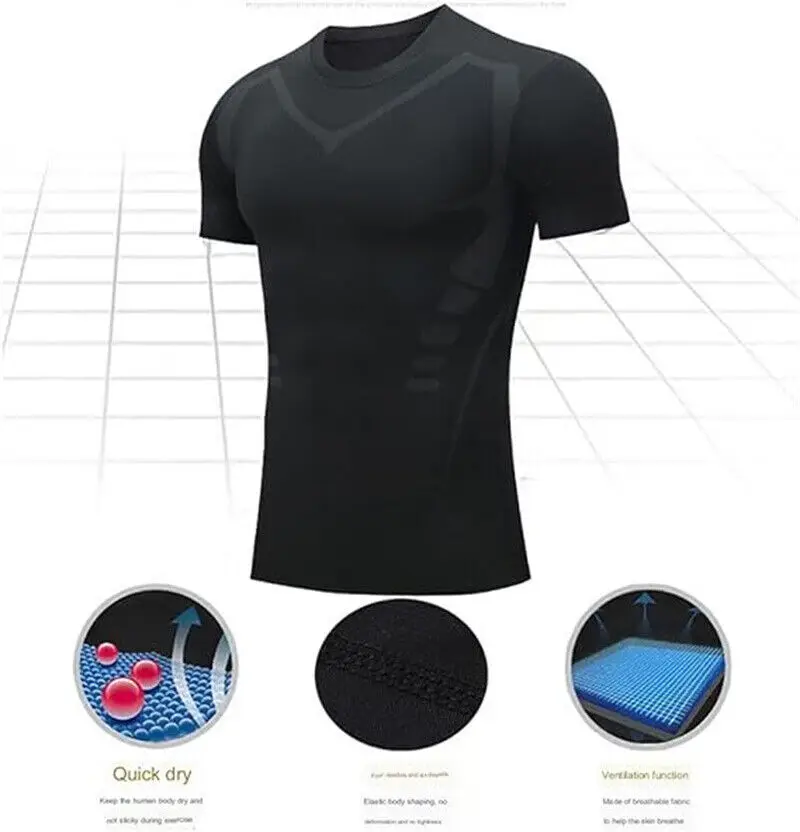 Men\'s Ionic Shaping Vest Ice-Silk Slimming Vest Body Shaper Compression T-Shirts Tank Top Tummy Control Quick-dry Fitness Shirts