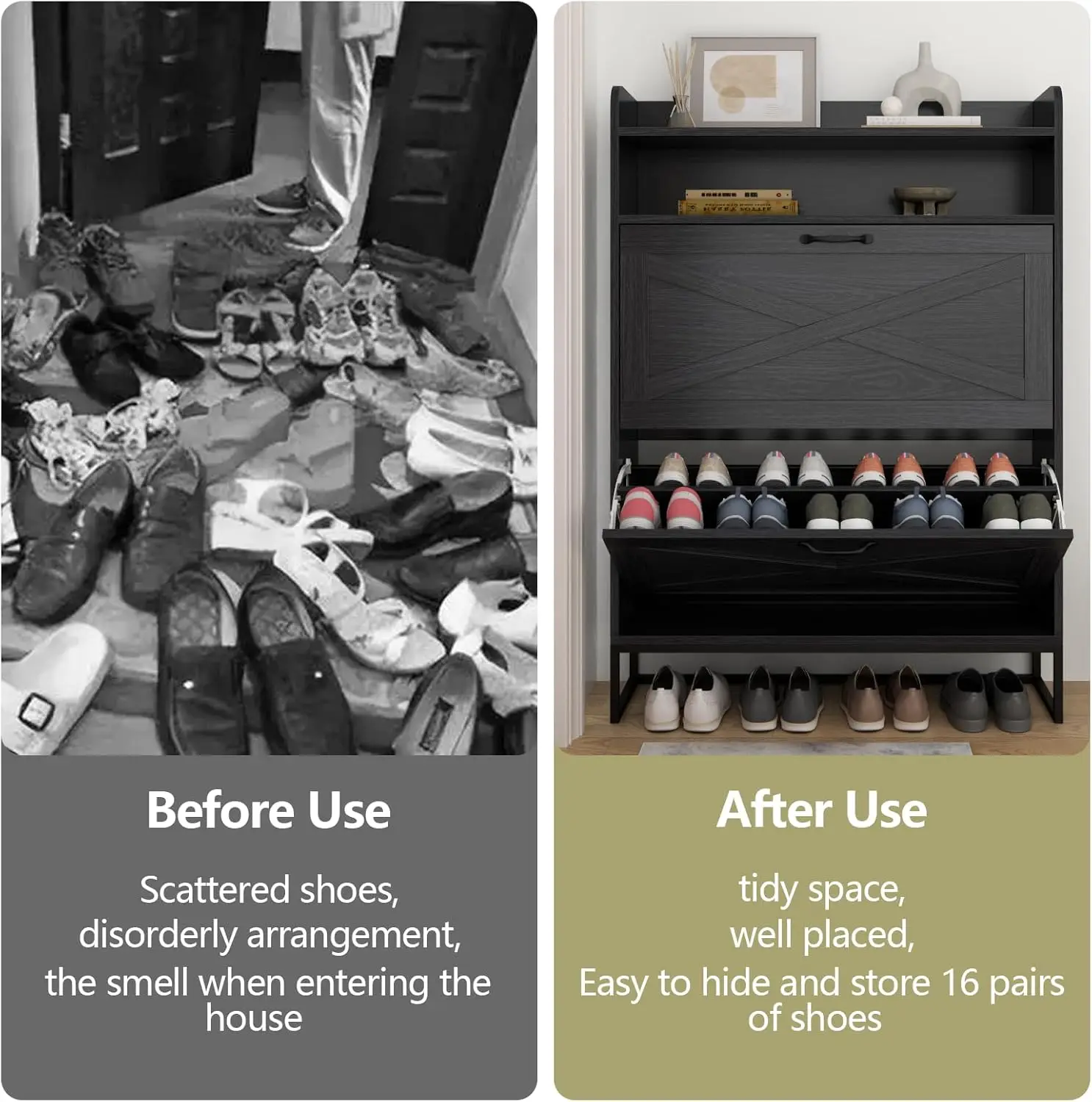 خزانة، خزانة أحذية قائمة بذاتها مع درجين قابلين للطي، رف أحذية للمدخل مع حجرة علوية للتخزين، ضيق