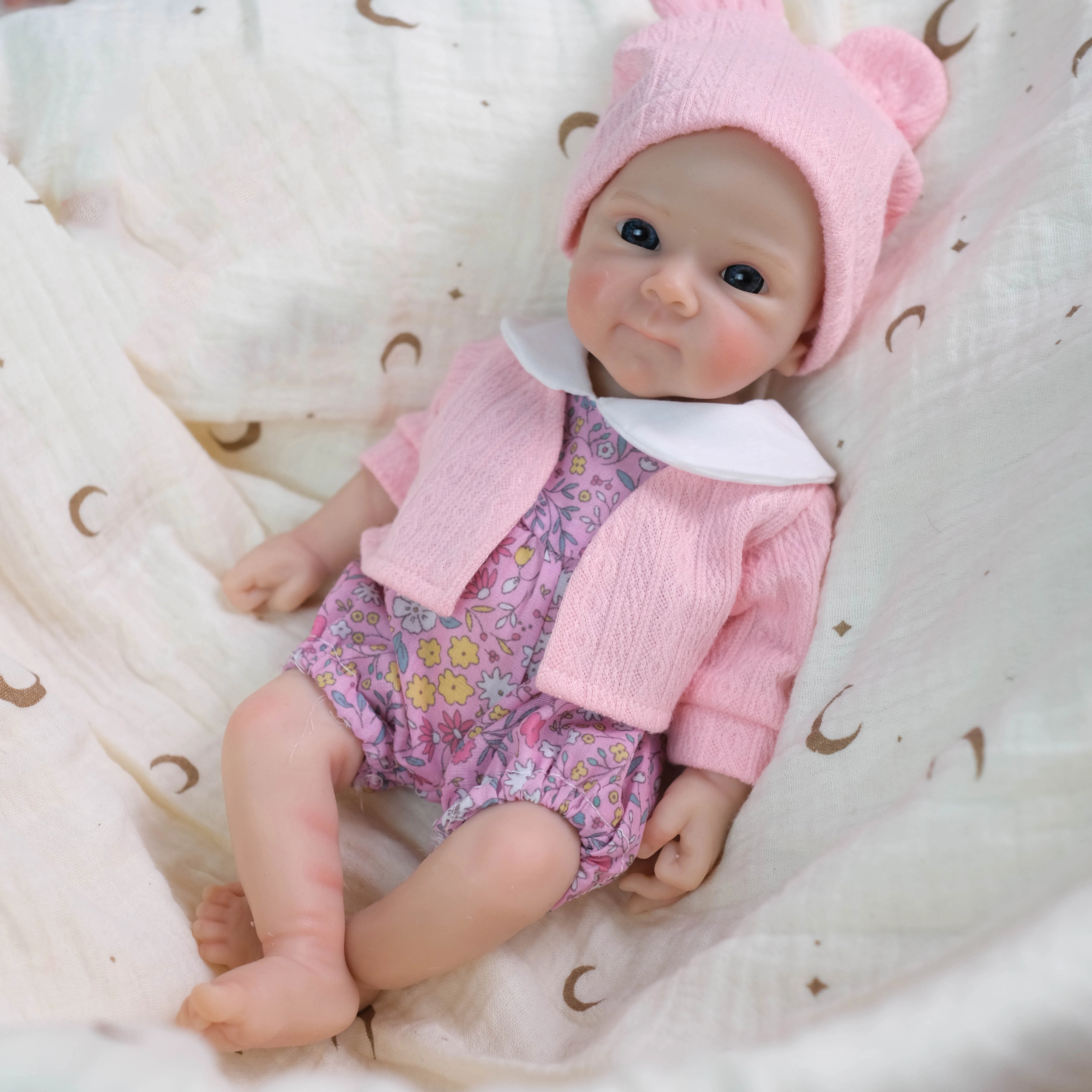 Bettie/Pascale 12‘’ Handmade No Hair Can open mouth Solid Super Soft Elastic Lifelike Mini Cute Silicone Reborn Baby Doll