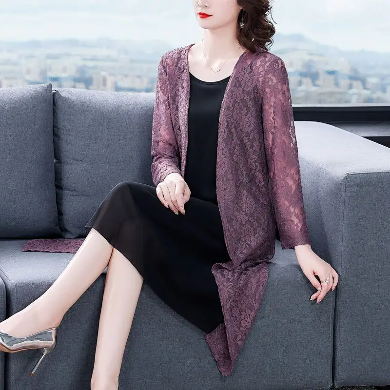Oversize Versatile Temperament Women's Clothing Casual Elegant V-neck Lace Long Sleeved Solid Color Simplicity Commuting Shirt