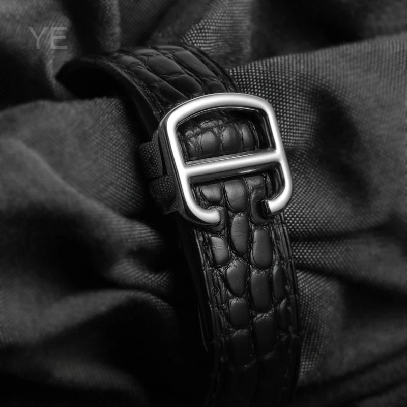 حزام ساعة تمساح أصلي بواجهة محدبة خاصة باللون البني والأسود لحزام كارتييه بالون بلو دي المقاوم للماء والعرق