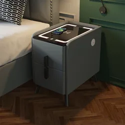 Smart Bedside Table Narrow Smart Nightstands Modern Minimalism LED Ultra Narrow Smart Bedside Table with Wireless USB Charging