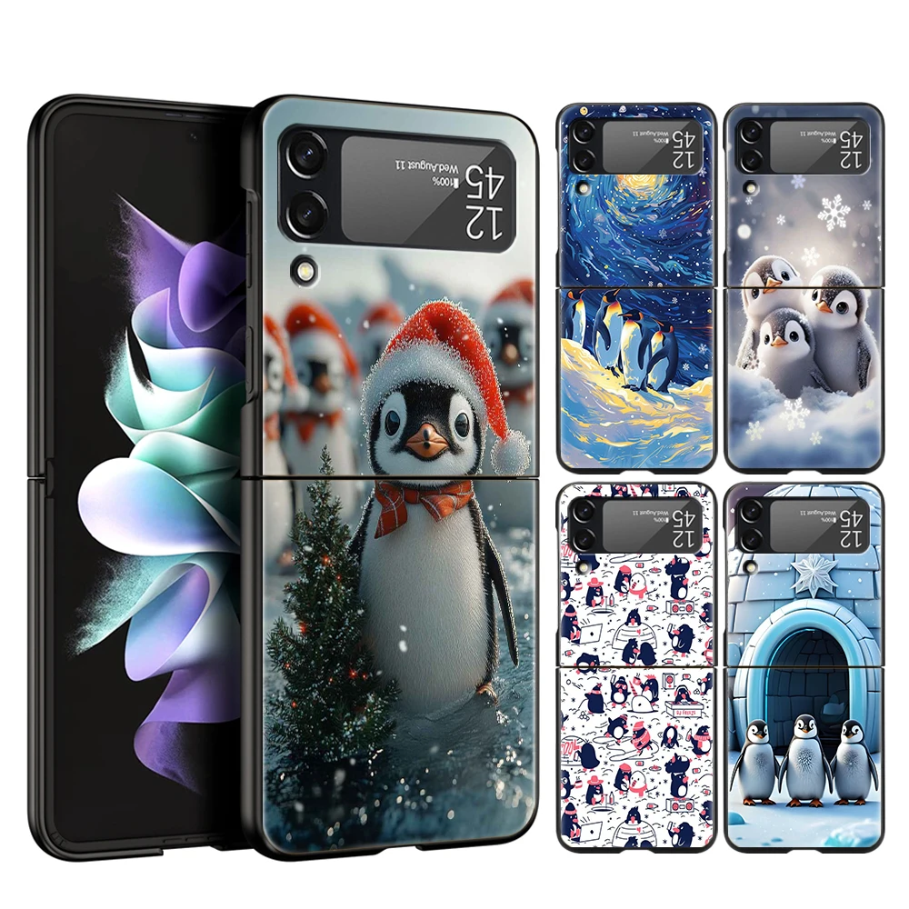 Hard PC Phone Case For Samsung Galaxy Z Flip 7 6 5 4 Black Cover For Galaxy Z Flip 3 Foldable Capas Luxury Pudgy Penguins Art