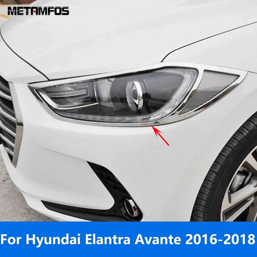 Head Light Lamp Cover Trim For Hyundai Elantra Avante 2016 2017 2018 Chrome Headlight Protection Frame Accessories Car Styling