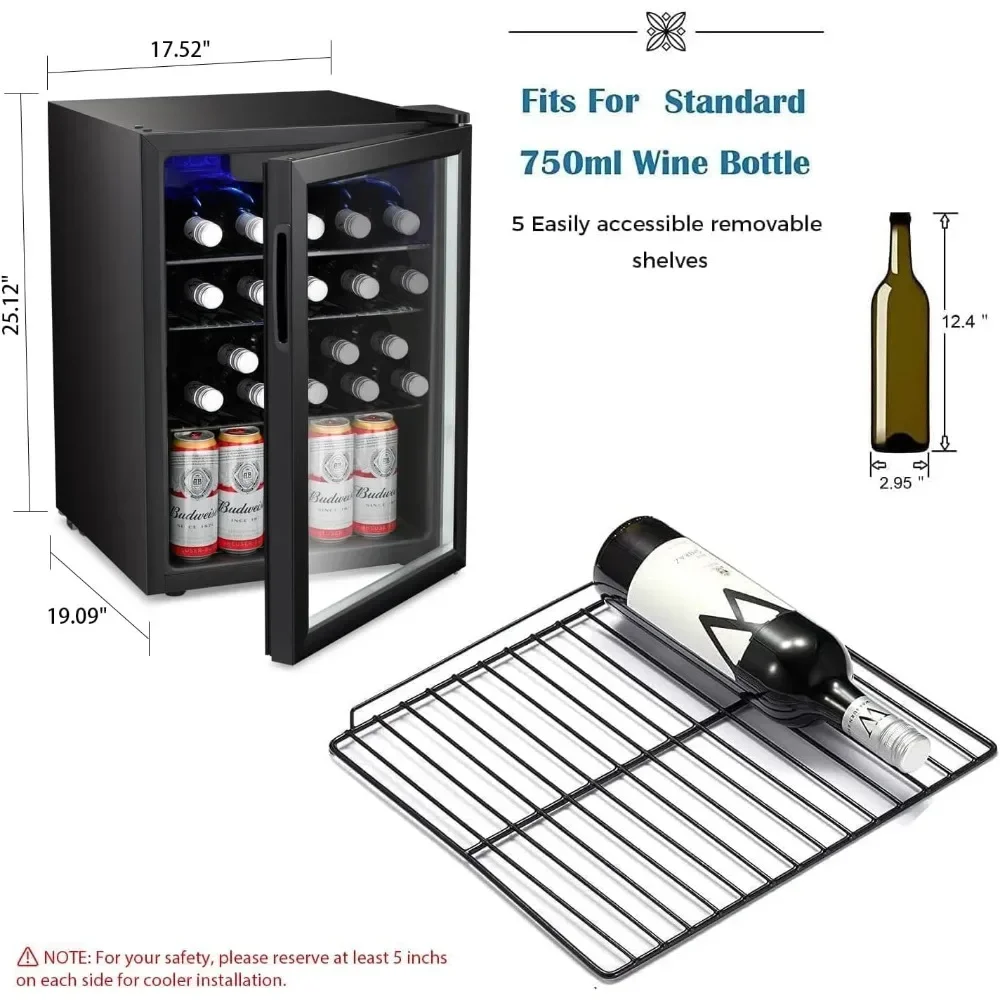 

24 Bottle Wine Cooler/Cabinet Beverage Refrigerator Small Mini Wine Cellar Beer Soda Clear Glass Door Bar Fridge Quiet Operatio
