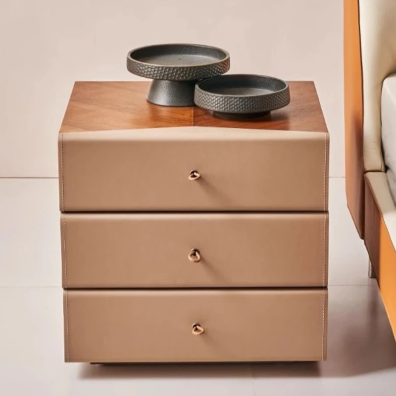 

bedside table rotating three-bucket cabinet solid wood personalized creative 2024 new bedroom home simple side cabinet