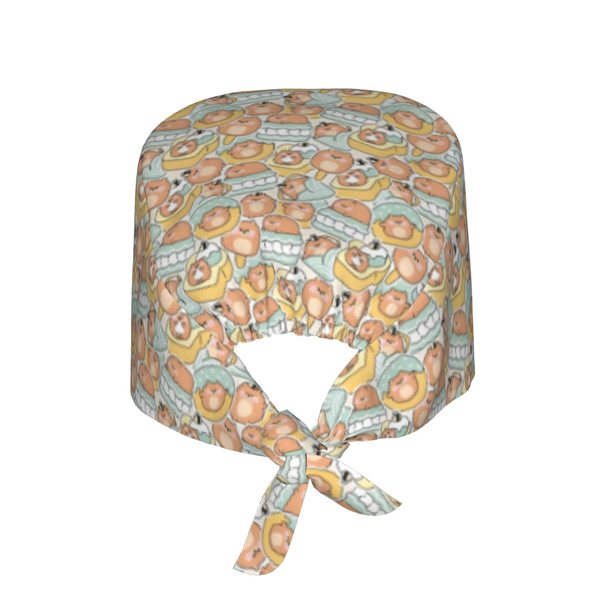 Funny Colourful Fat Teddy Bear Printed  Medical Staff Scrubs Hat Women Men  For Chef Hat Scrub Caps