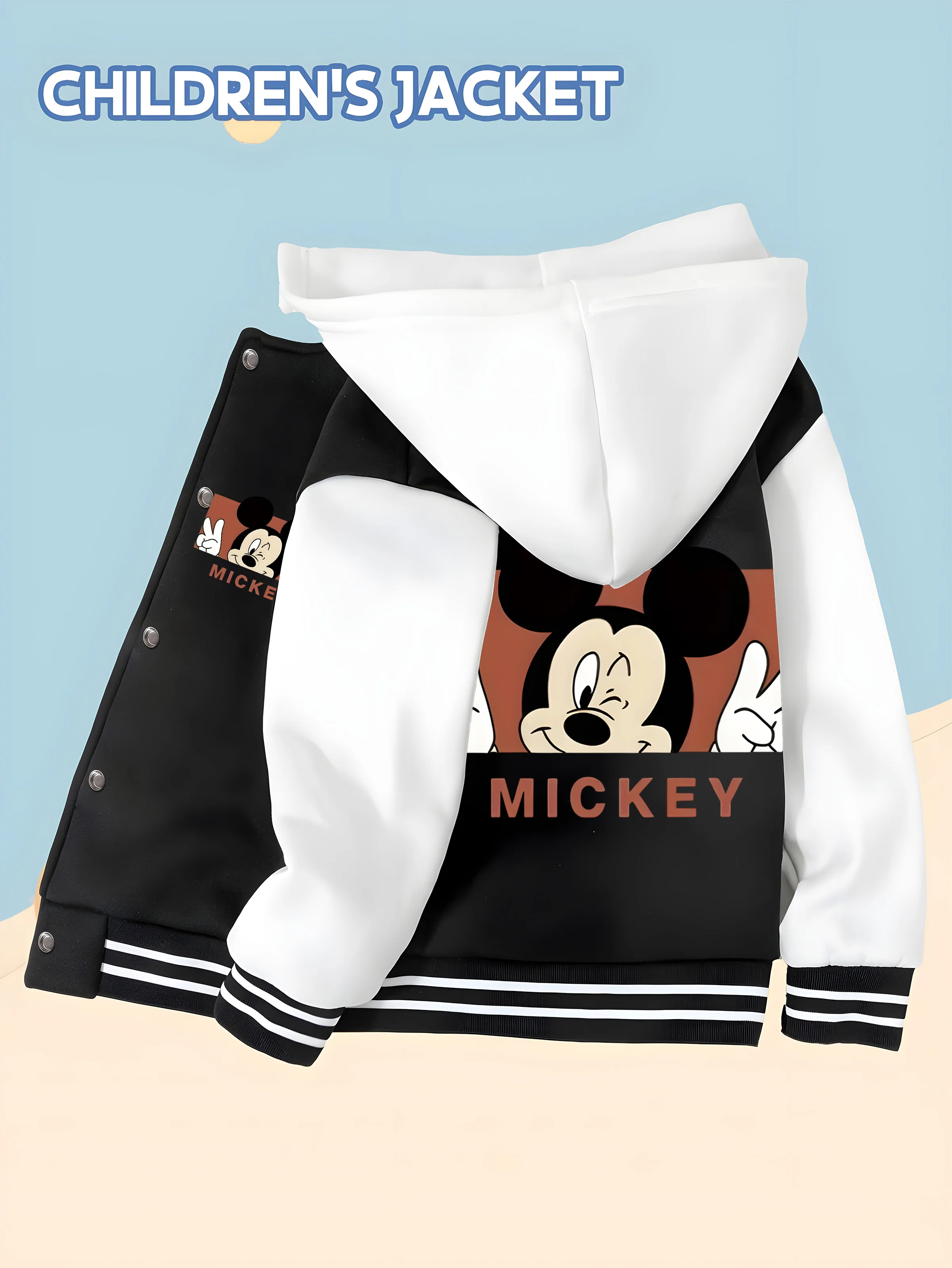 

MINISO Disney Mickey Mouse Baseball Jacket for Boys - Double-sided Mickey Mouse pattern, soft fabric for versatile wear