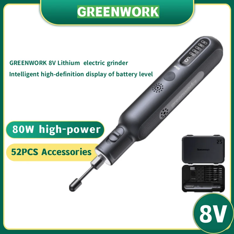 

Greenworks 8V Mini Grinder 52pcs 80W Electric Grinding Engraving Cordless Variable Speed Lithium Battery Power Tools USB Charger