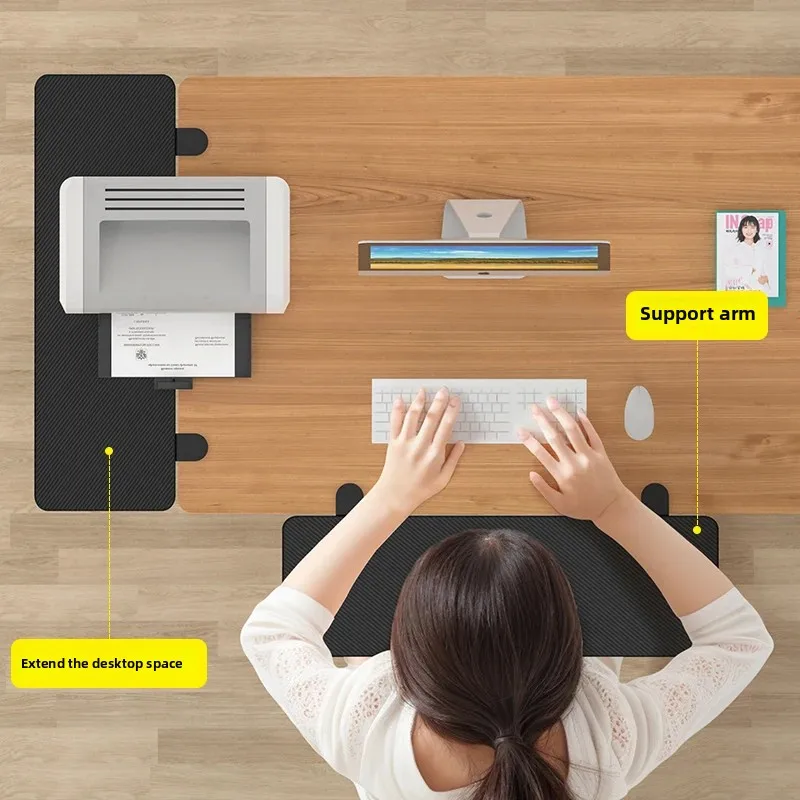 لوحة تمديد مكتبية قابلة للطي وواسعة طاولة الكمبيوتر المحمول ومسند اليد يدعم المكتب المنزلي بدون حفر ملحقات مكتب الكمبيوتر #5