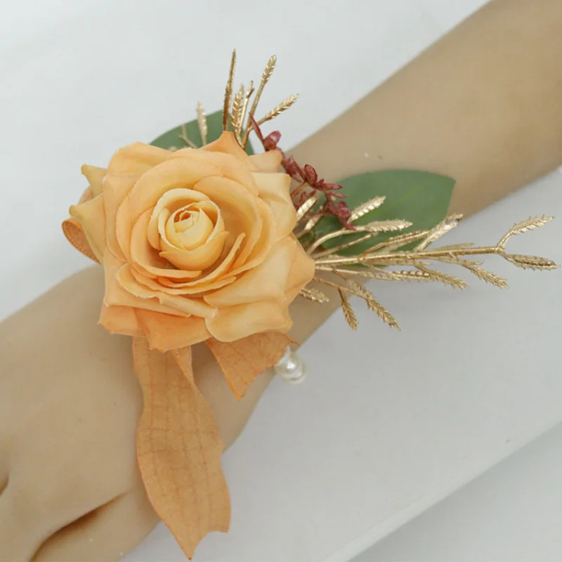 오렌지 인공 꽃 boutonniere mariage 옴므 신부 들러리 팔찌 남자 브로치 웨딩 액세서리