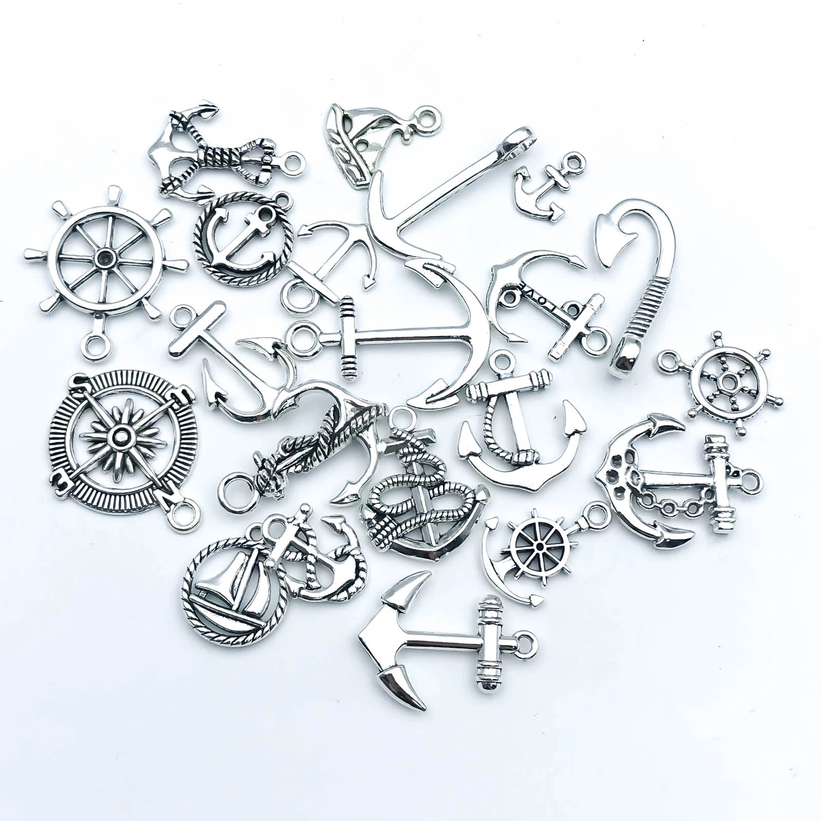 Mix 20pcs/Pack Zinc Alloy Antique Silvery Ship Anchor Shaped Charms Pendants for DIY Necklace Bracelet Earrings Jewelry Handmade